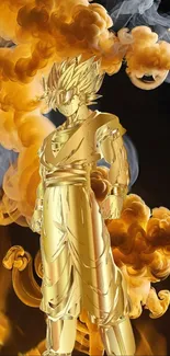 Gold warrior with smoke effect in vibrant anime wallpaper.