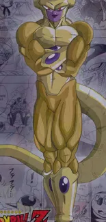Golden warrior anime character on mobile wallpaper.