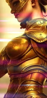 Golden armored warrior in fantasy art wallpaper.