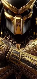 Golden armored warrior art design wallpaper.