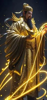 Golden warrior with glowing ribbons art