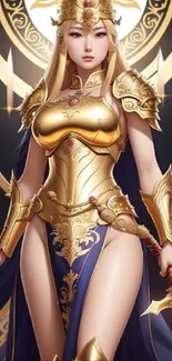 Golden armored warrior princess in fantasy art style.