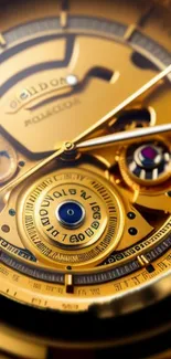 Detailed closeup of a golden watch gear with intricate design and vibrant hues.