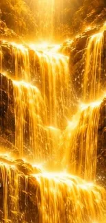 Golden waterfall cascading serenely.