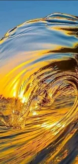 Golden ocean wave with sunlit hues creating a mesmerizing scene.