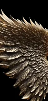 Artistic golden wing design on black background for phones.