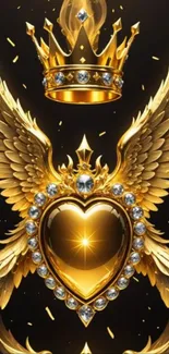 Golden heart with wings and crown emits luxury and elegance.