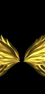 Golden wings on black background, elegant mobile wallpaper.