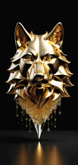 Elegant golden wolf sculpture mobile wallpaper.