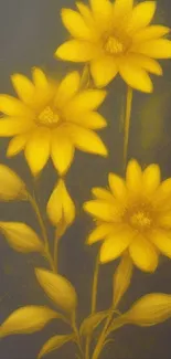 Golden yellow flowers with green stems on a gray background mobile wallpaper.