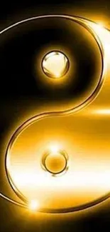 Golden Yin Yang symbol on a dark background, glowing elegantly.