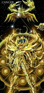 Golden armored zodiac warrior in a cosmic scene.