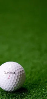 Golf ball resting on lush green grass wallpaper