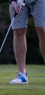 Golfer preparing to swing with ball on tee.