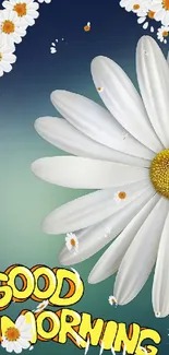 Daisy flowers with 'Good Morning' text on green background.