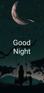 Moonlit silhouette with 'Good Night' text and starry sky.