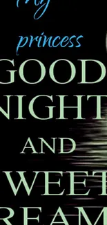 Good night and sweet dreams text on a serene moonlit background.