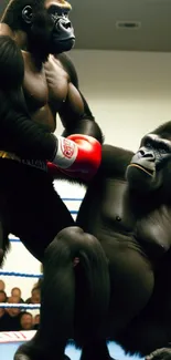 Gorillas boxing in a thrilling match within a ring.