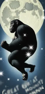 Gorilla silhouette with moonlight and stars wallpaper.