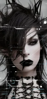 Gothic character with black makeup and spiky hair in a dark themed wallpaper.