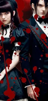 Gothic anime characters with red accents.