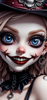 Gothic anime character with striking eyes.