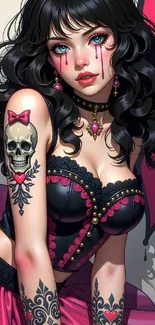 Gothic anime character with tattoos.