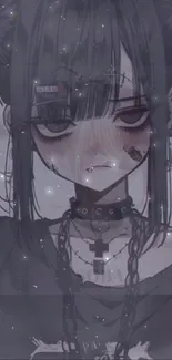 Gothic anime girl with a dark aesthetic on a mobile wallpaper.