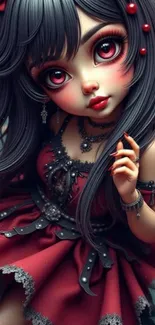 Gothic anime girl with red dress and striking eyes