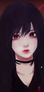 Gothic anime girl with dark hair and red eyes as phone wallpaper.