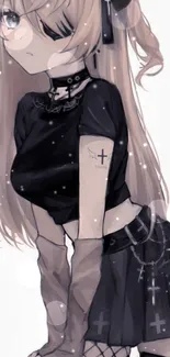 Gothic styled anime girl with dark attire and white accents.