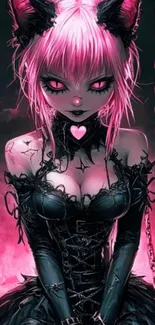 Gothic anime girl with pink hair and chains.