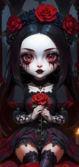 Gothic anime character with roses and candles.