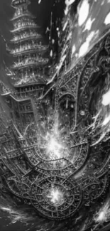 Abstract grayscale gothic architecture wallpaper design.