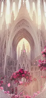 Majestic Gothic cathedral with floral decorations in fantasy style.