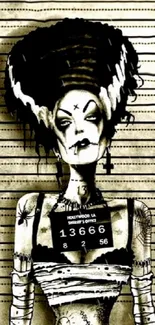 Gothic themed vintage mugshot wallpaper art.