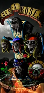 Gothic band artwork with skulls on a cross, enhanced by vibrant colors.