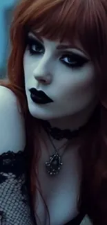 Gothic woman with dark makeup in portrait style.
