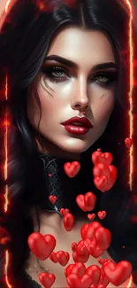 Gothic beauty mobile wallpaper with dark hair and bold makeup.