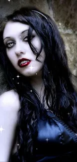 Gothic style woman with dark hair in elegant attire.