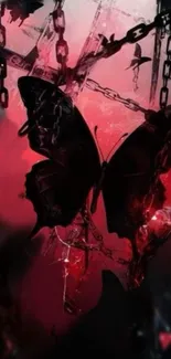 Dark artistic butterfly wallpaper with chains.