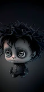 Gothic cartoon character with dark hair and sad expression.