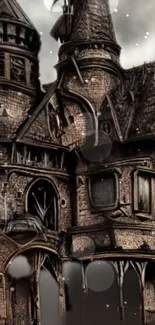 Dark gothic castle with intricate architecture and mysterious atmosphere.