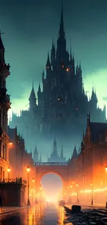 Gothic castle wallpaper with twilight hues and dramatic architecture.