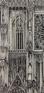 Intricate Gothic cathedral architecture in monochrome.