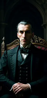 Gothic count portrait in dark, regal attire with a candlelit ambiance.