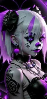 Gothic cyberpunk girl in purple and black digital art wallpaper.