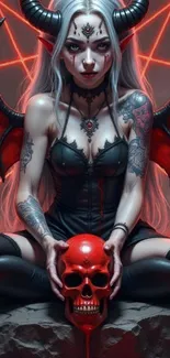 Gothic demon-themed wallpaper with skull.