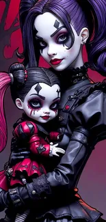 Gothic doll art with dark magenta tones