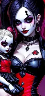 Gothic duo with red and black theme artwork.